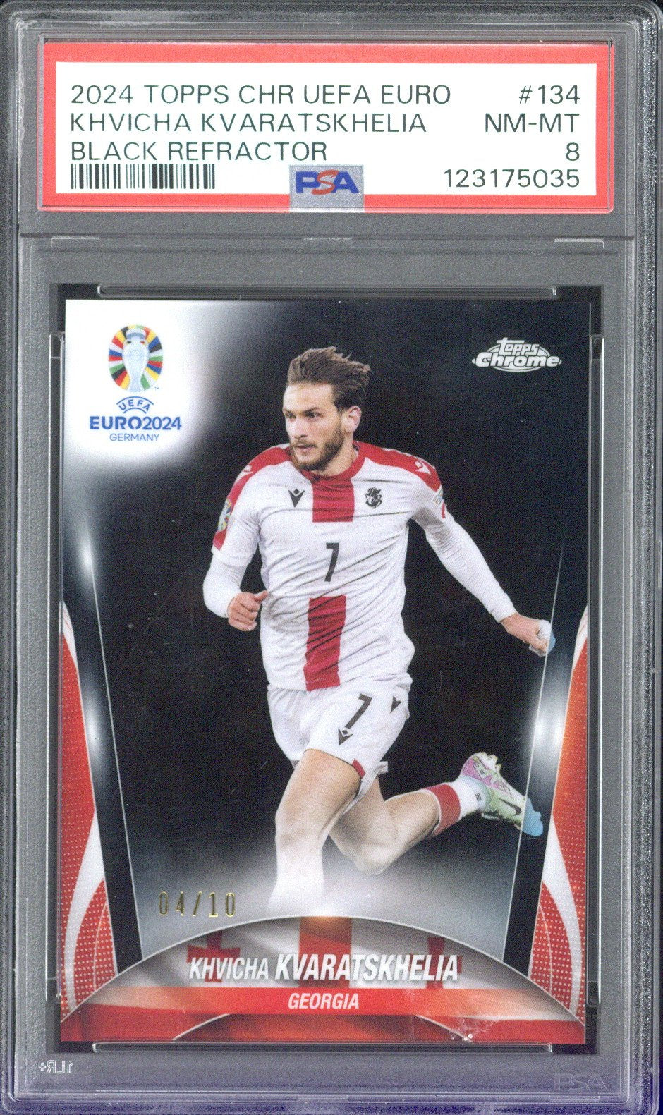 2024 Topps Chrome UEFA EURO Khvicha Kvaratskhelia Black Refractor /10 #134 PSA 8