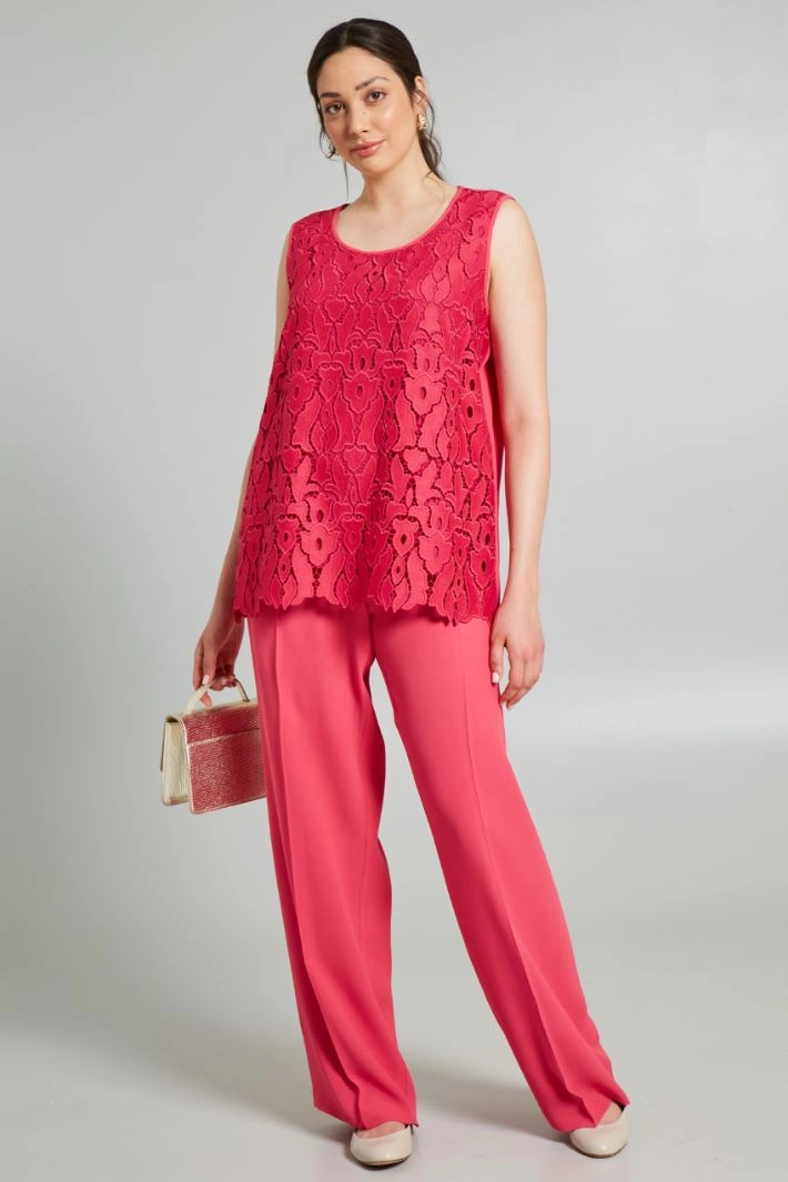 Lace-trimmed top - FUCHSIA