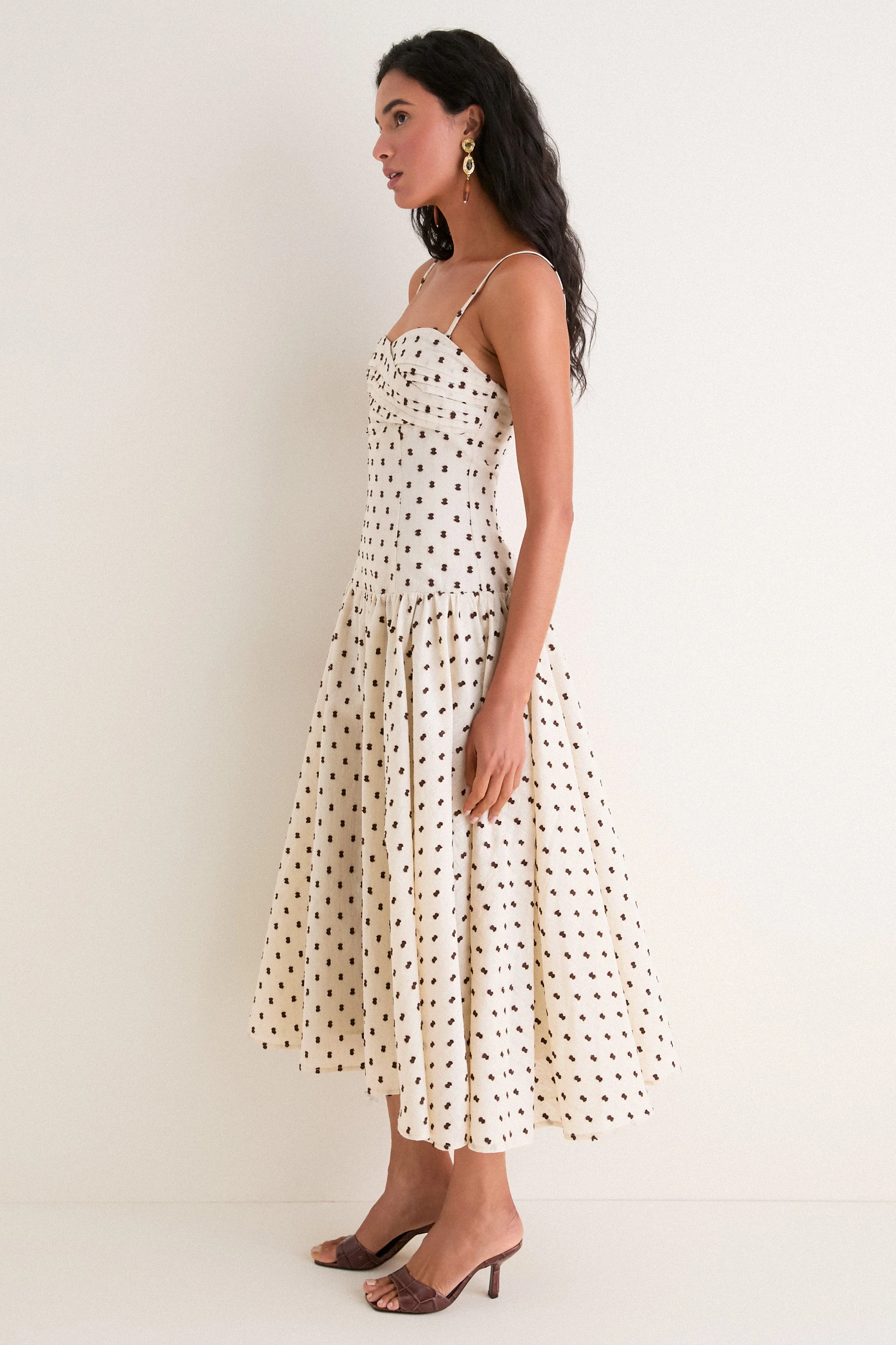 Tan & Brown Swiss Dot Tillie Maxi Dress