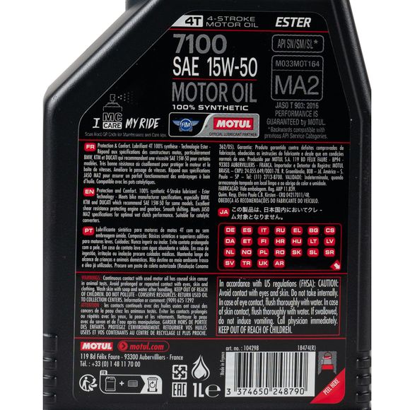 Motul 7100 15W50 1L Universal engine oilRef: MOT0022 / 104298