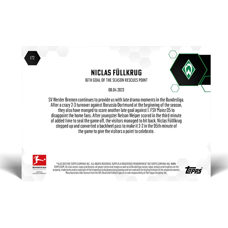 Topps UK - 16th goal of the season rescues point - Bundesliga TOPPS NOW® Card #172