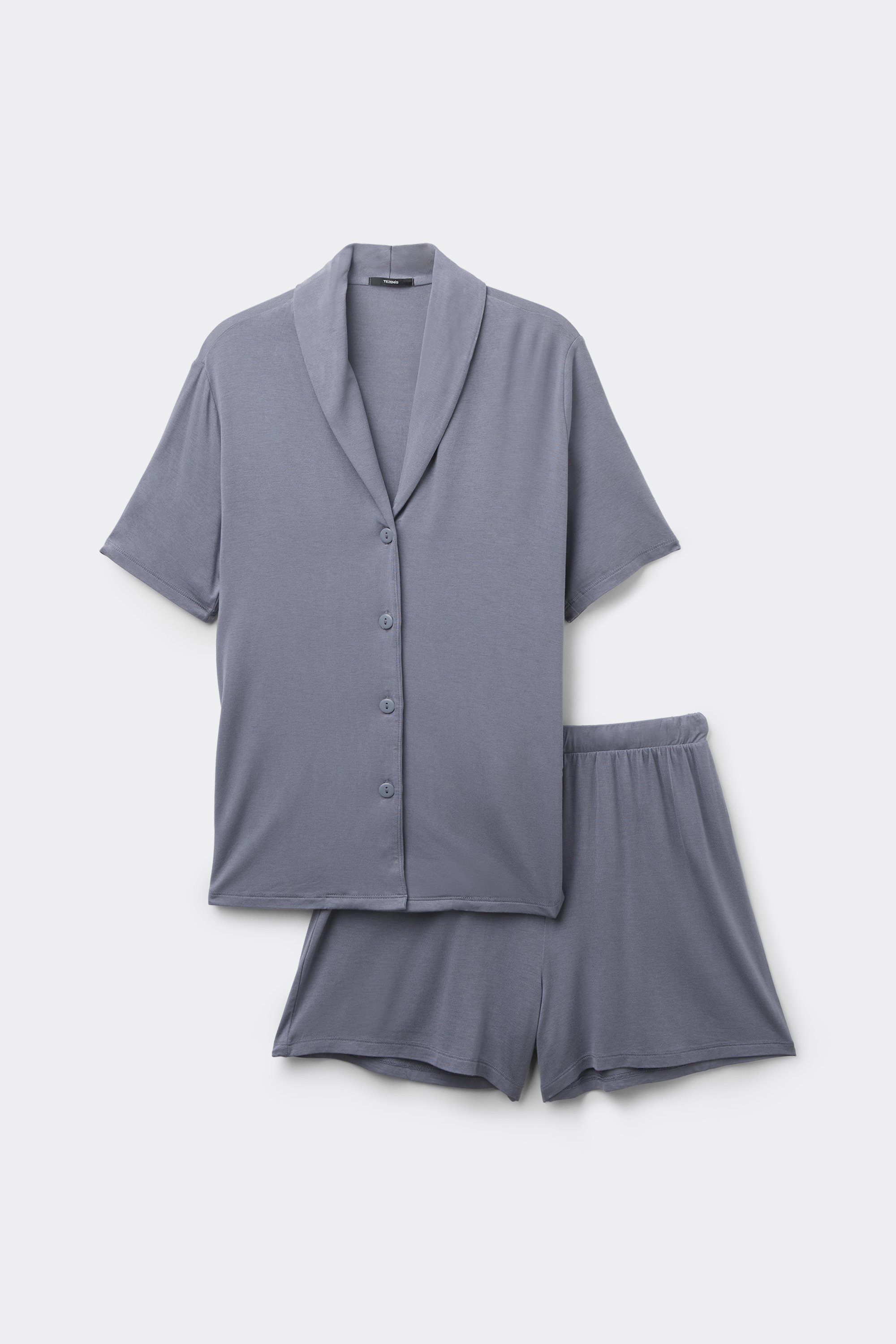 Short-Sleeved Short Viscose Button-Up Pyjamas
