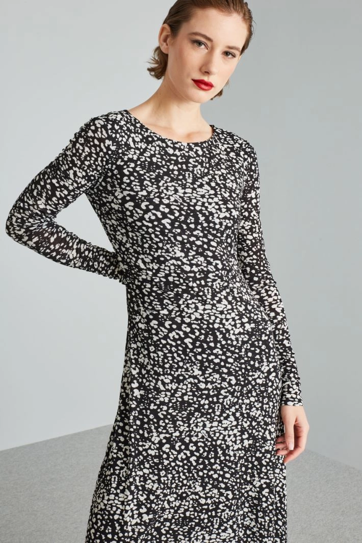 Long tulle jersey dress - BLACK WHITE