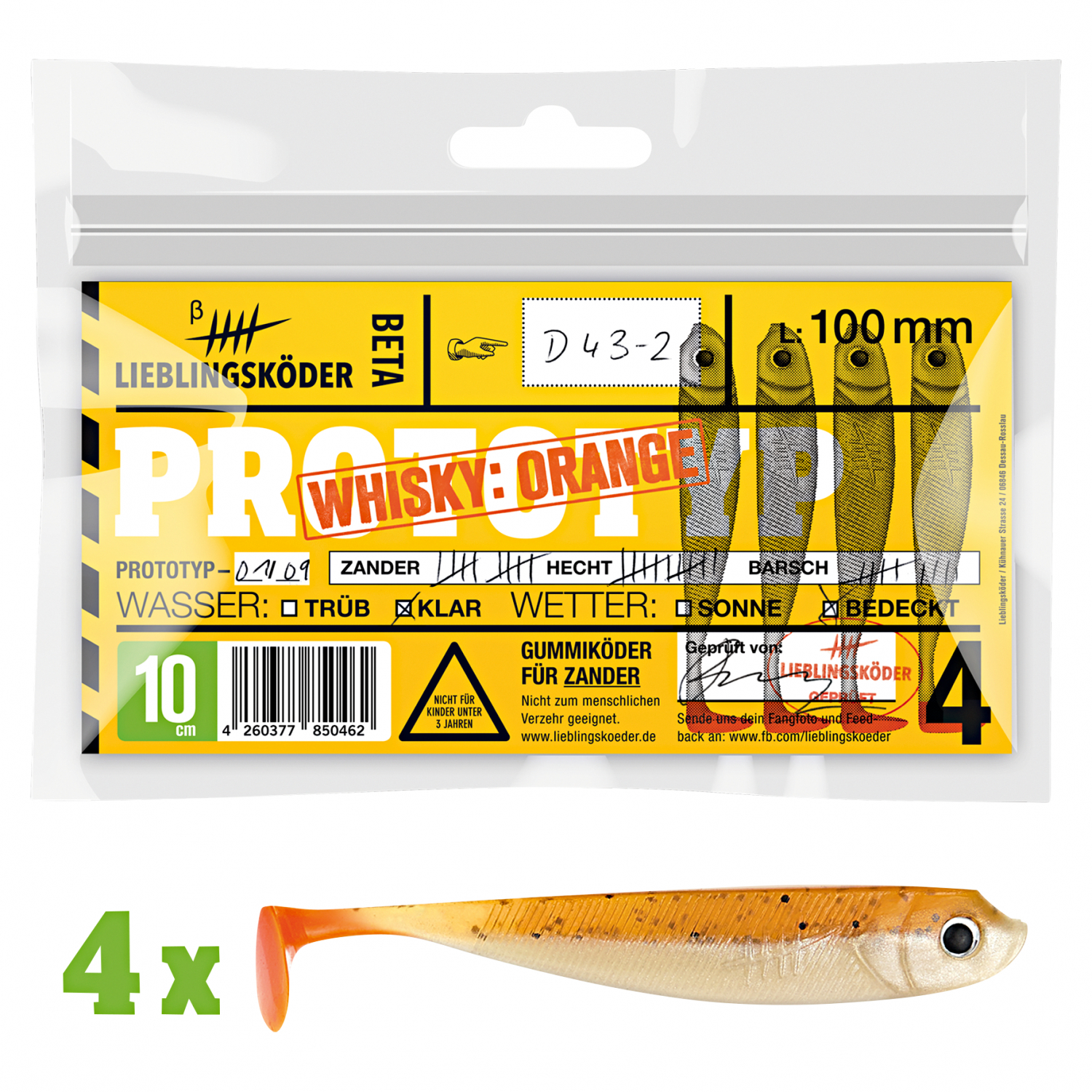 Lieblingsköder Shad Zander Bait (10 cm, Whisky Orange)