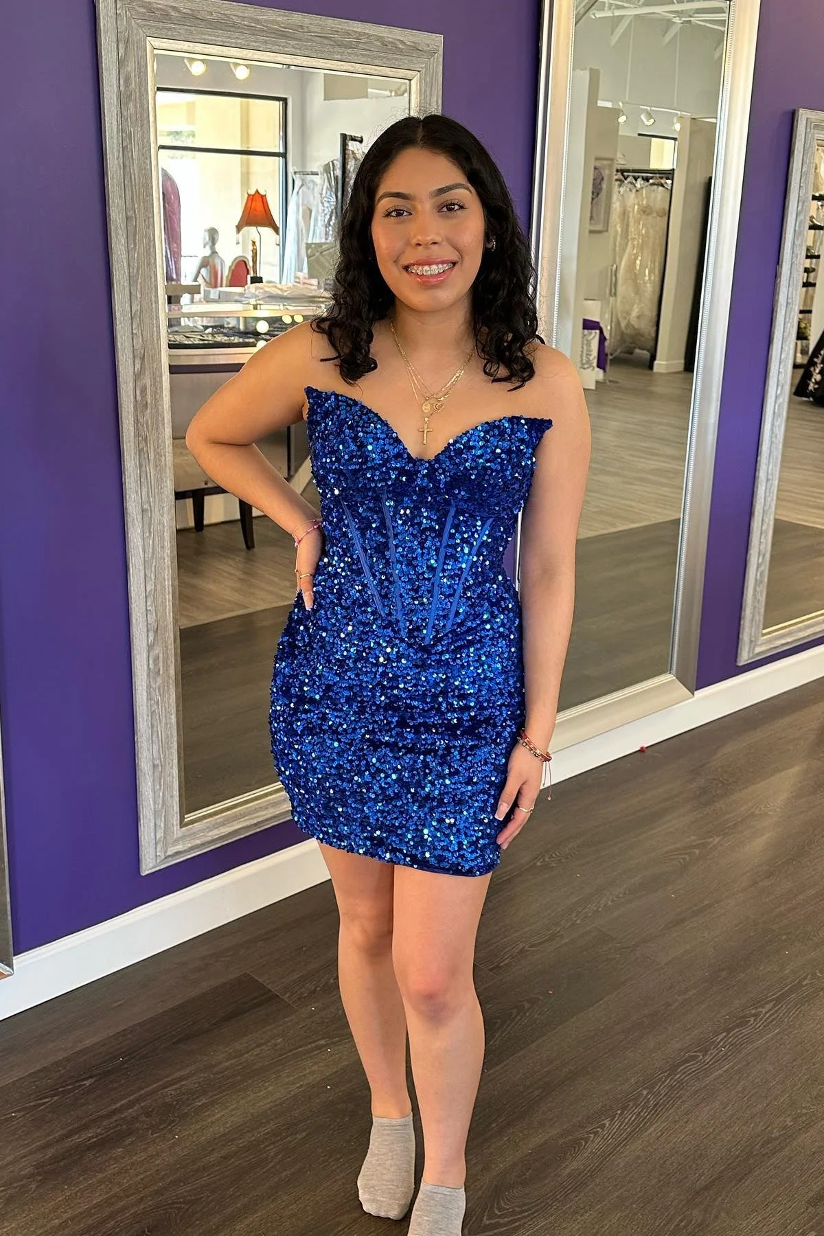 Strapless Red Sequin Tight Mini Dress