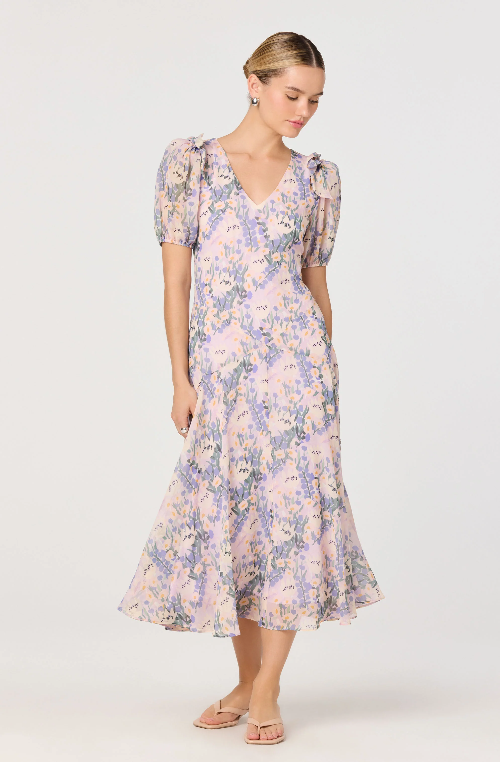 Jessenia Floral Puff Sleeve Midi Dress