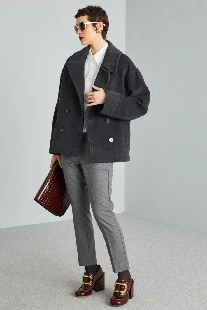 Pure wool pea coat - ANTHRACITE