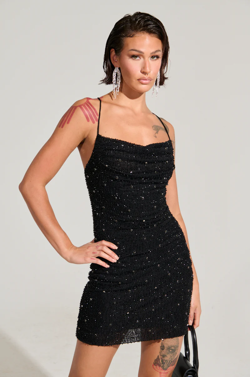 A Night To Remember Slinky Rhinestone Mini Dress In Black