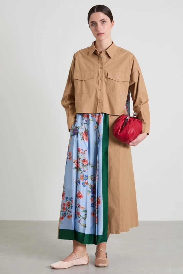 Cotton and twill shirt - BEIGE