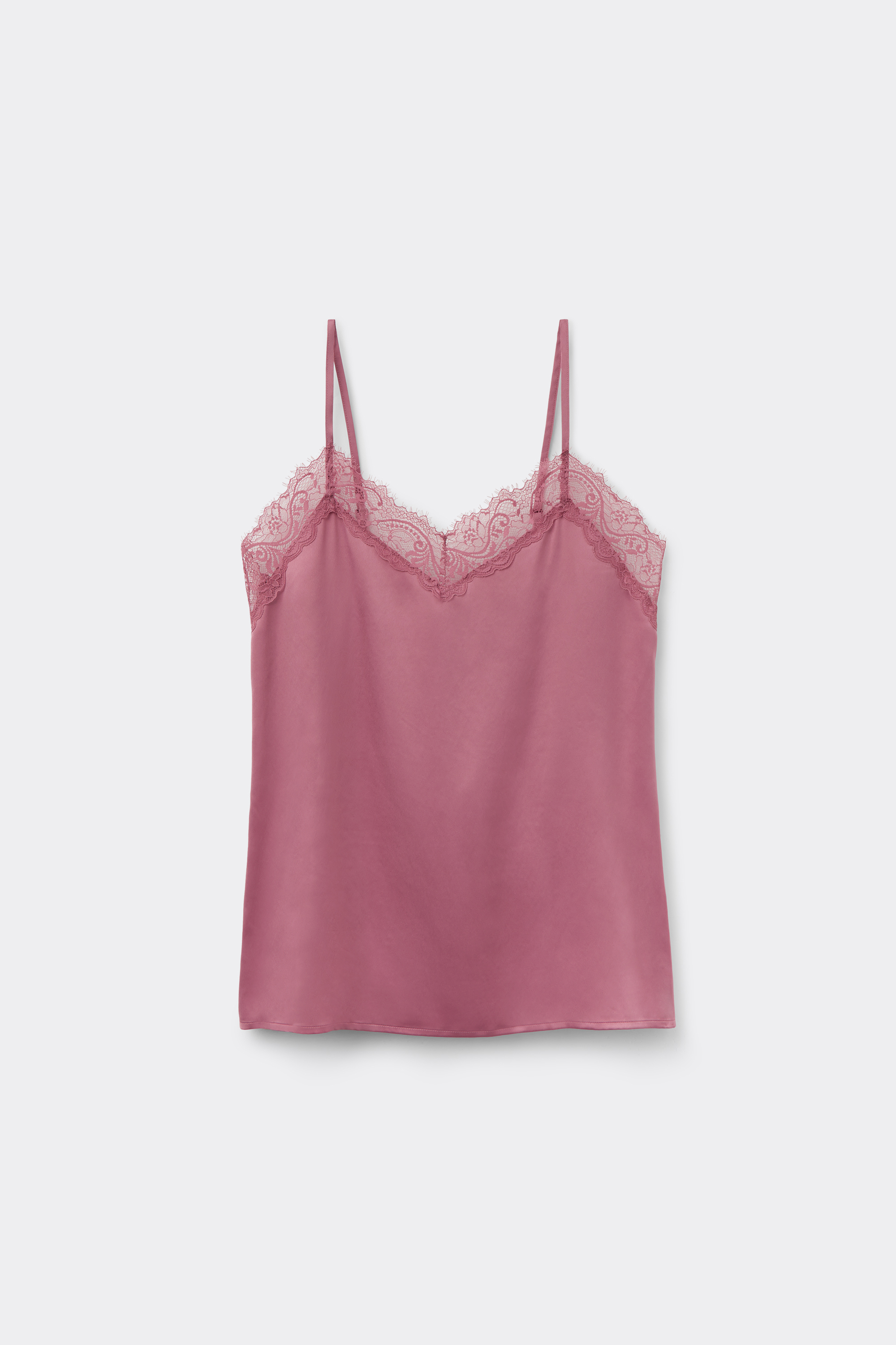 Satin and Lace Camisole with Narrow Shoulder Straps