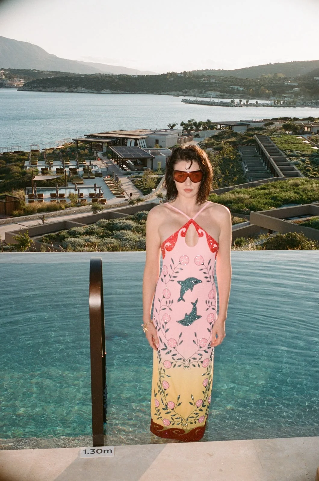 Dolphin Sunset Pink Ombré Hand Beaded Maxi Dress