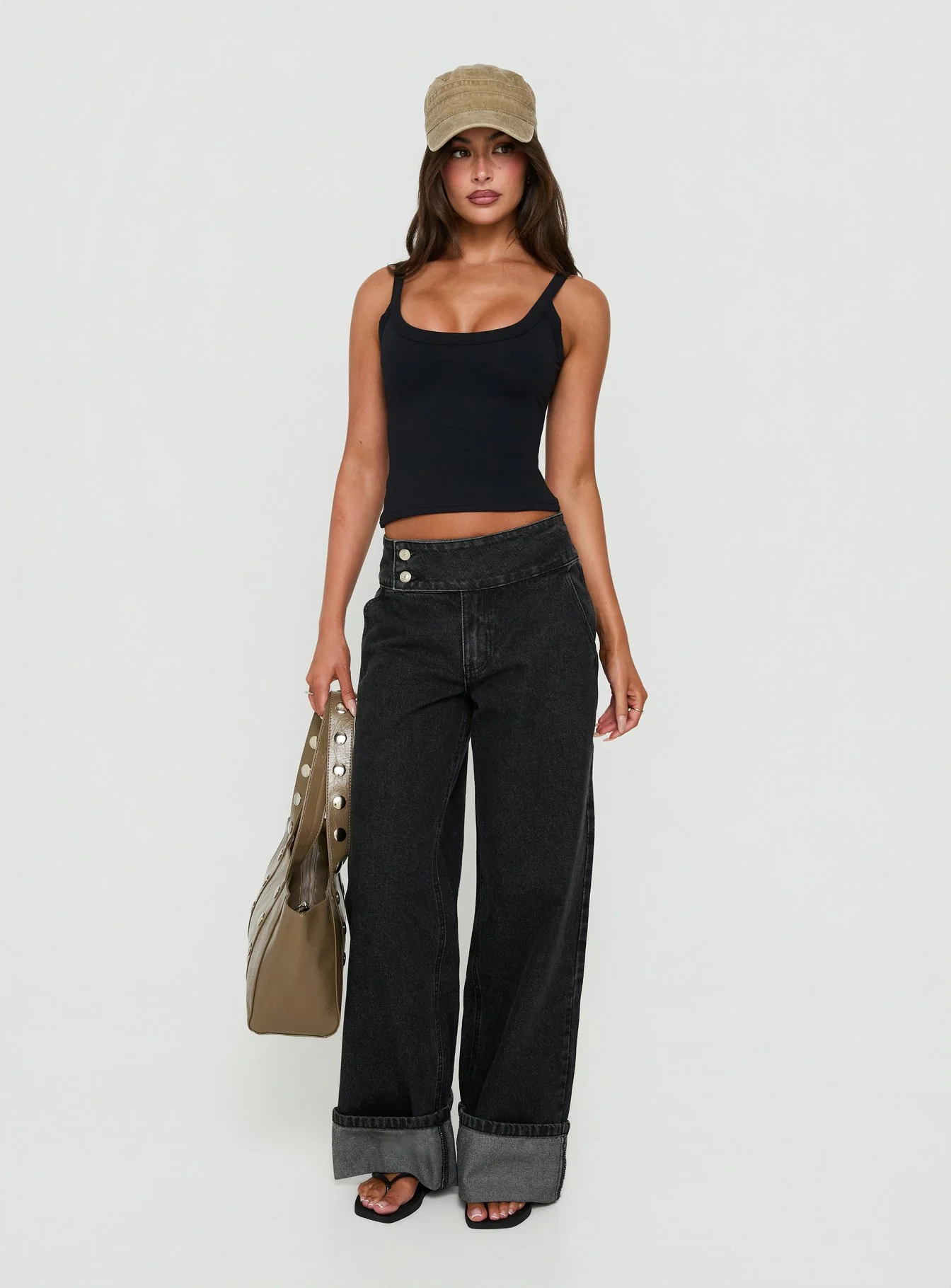 Nikoletta Foldover Jeans Washed Black