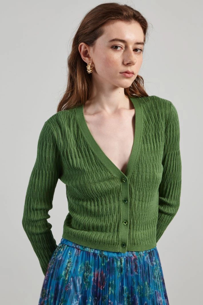 Cardigan with floral buttons - GREEN