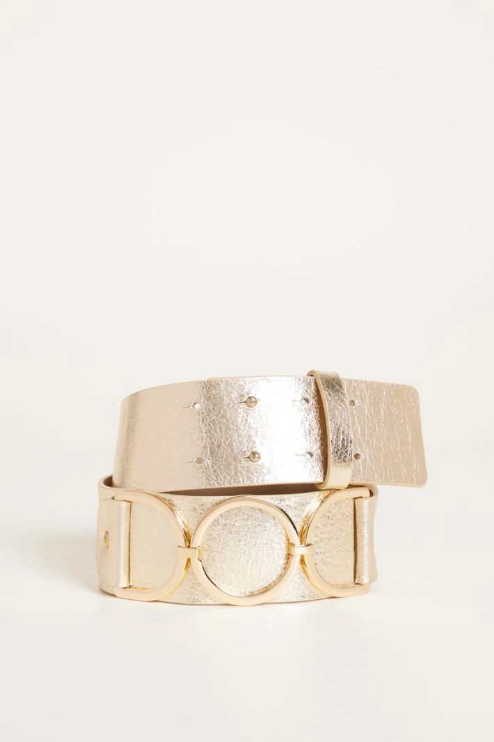 Wide laminated leather belt - GOLD