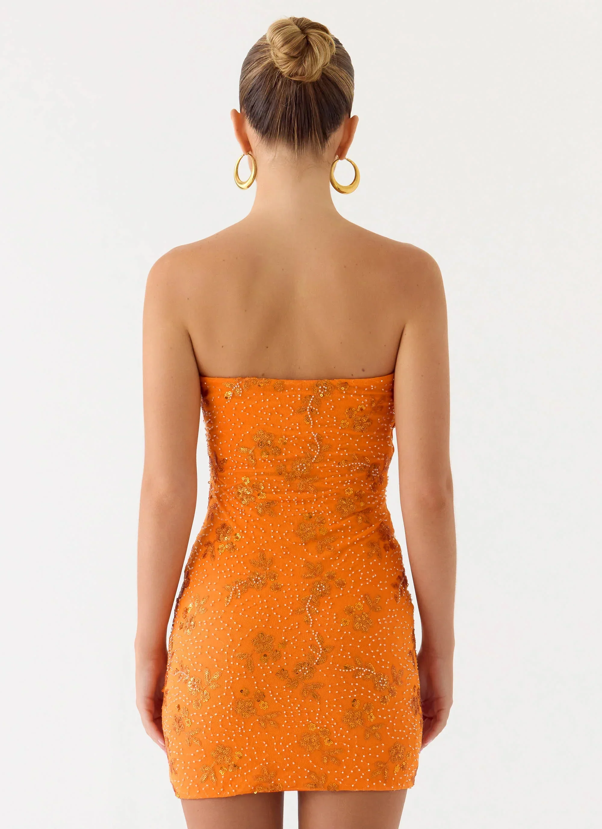 Push Back Beaded Sequin Mini Dress - Orange