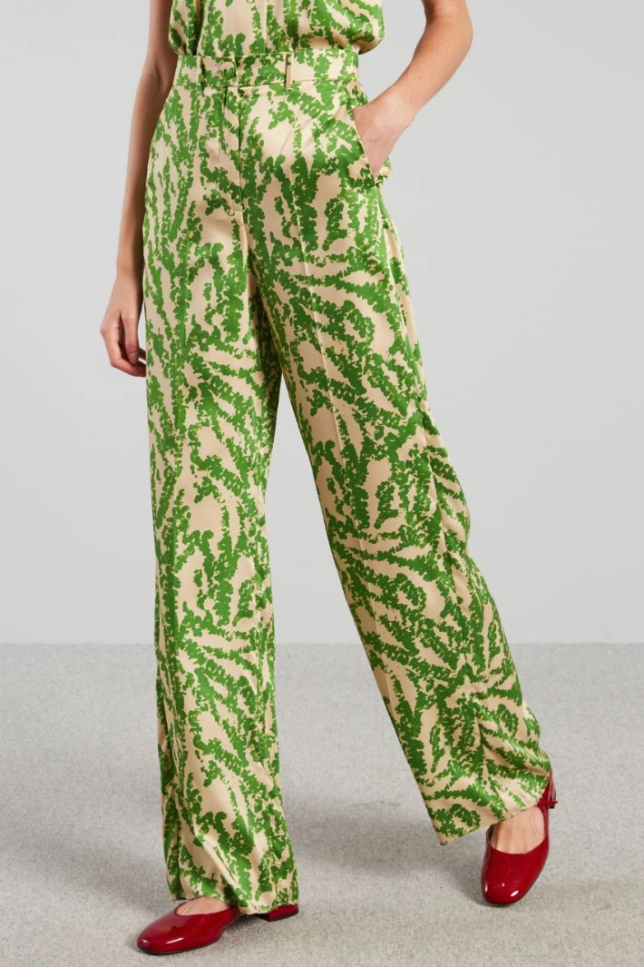 Twill palazzo trousers - GREEN IVORY