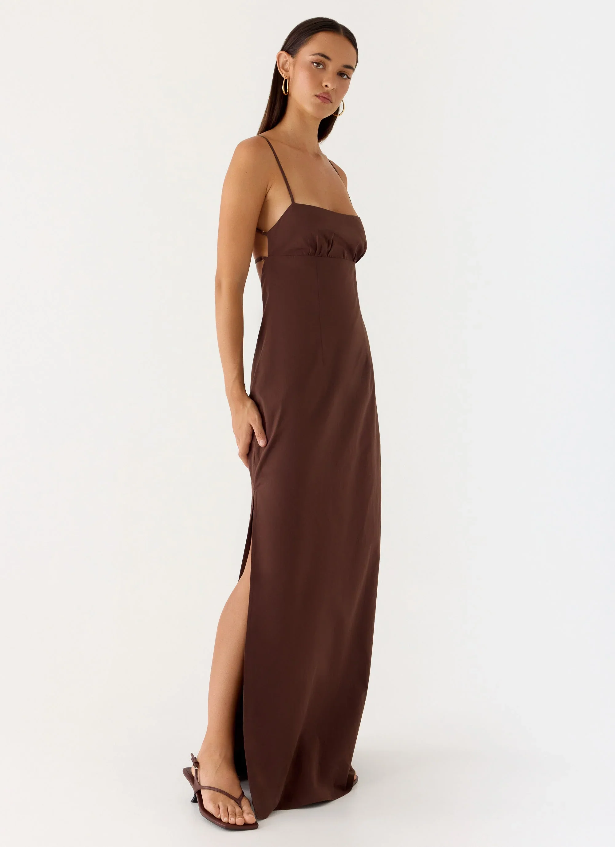 Off The Table Linen Maxi Dress - Chocolate