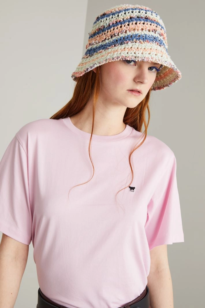 Crochet hat - WHITE PINK LIGHT BLUE