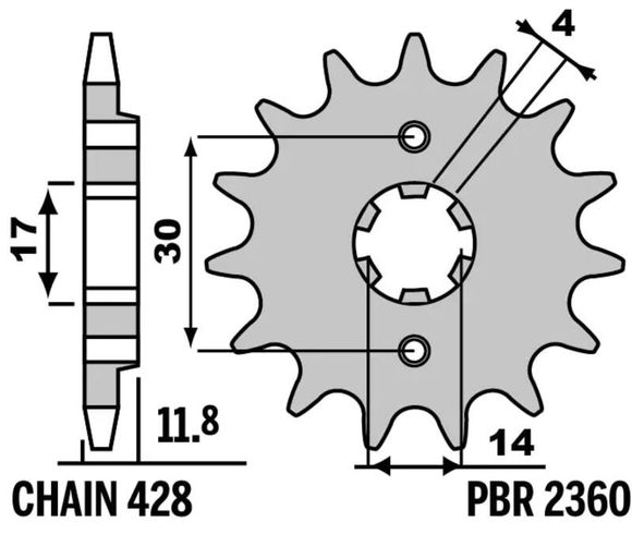 Standard steel PBR gearbox output pinion 2360 - 428Ref: Pbr01489A / 1129688001