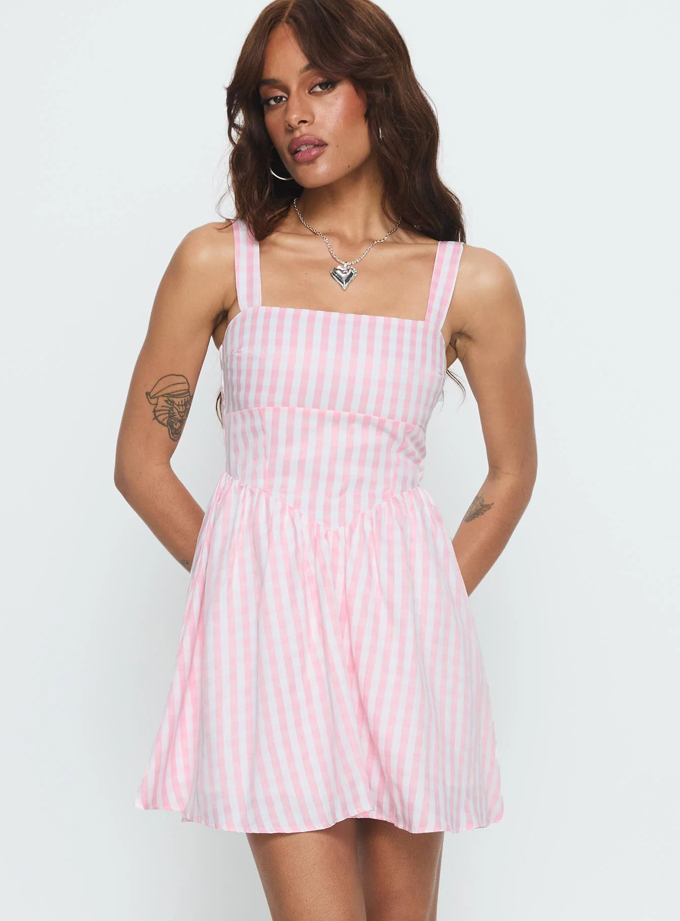 Yoselyn Pleat Mini Dress Pink Check