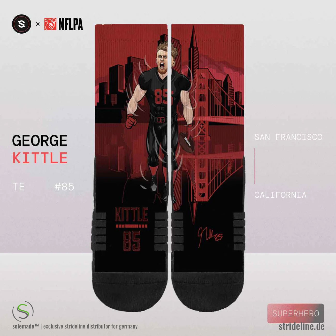 George Kittle San Francisco 49ers Strideline Premium NFLPA Crew Socks