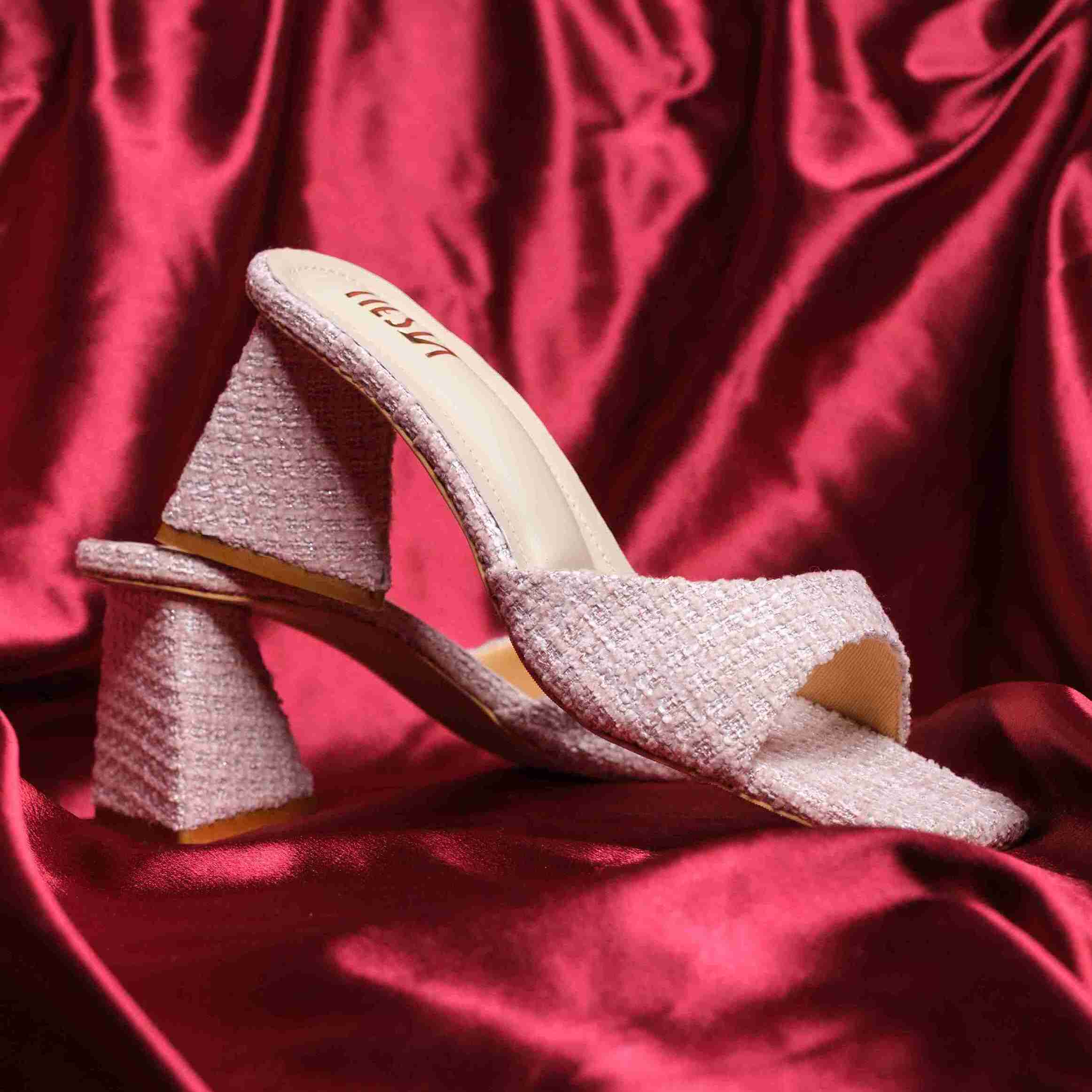 Beige Open Toe Block Heels