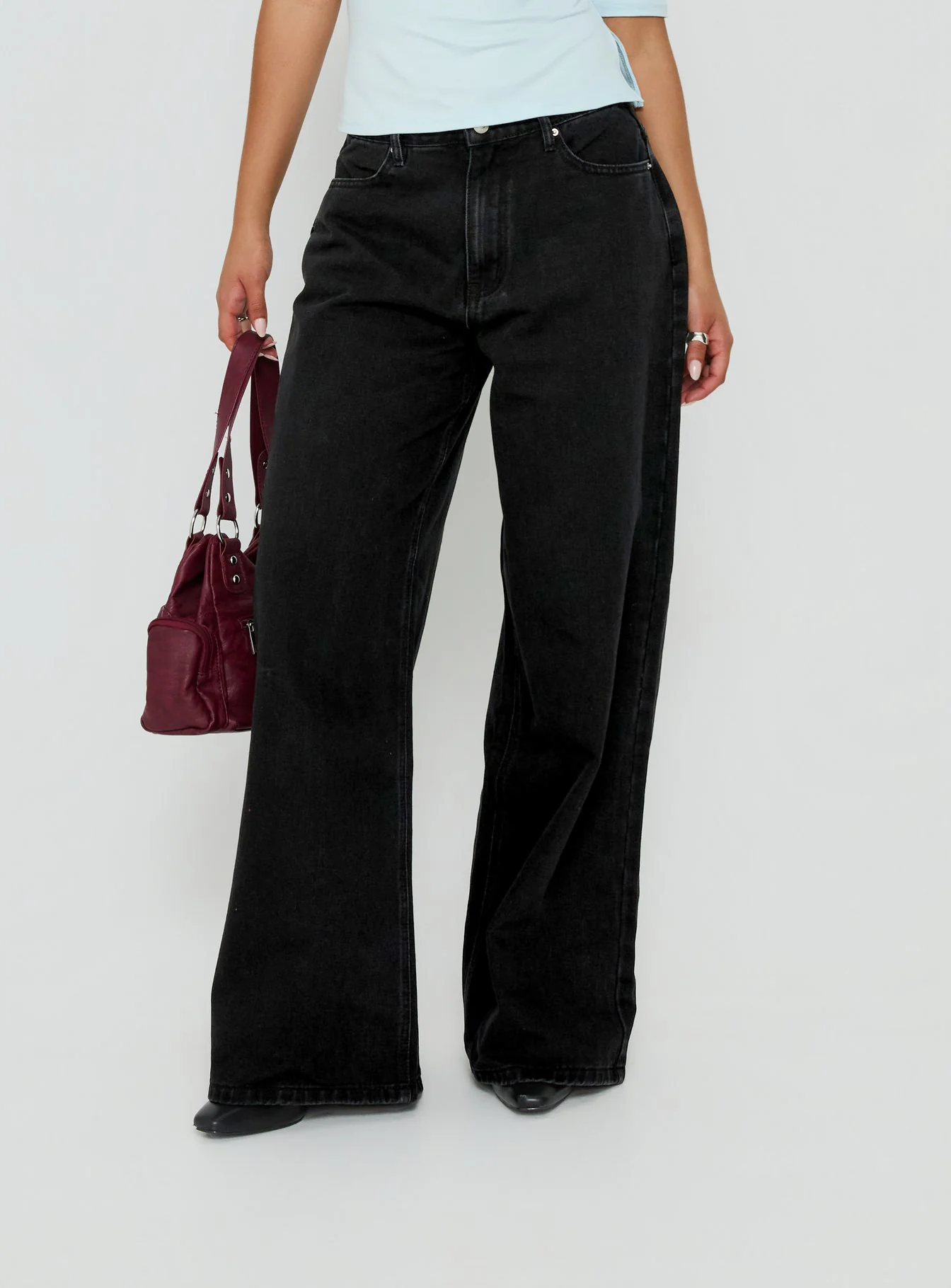 Naylor Mid Rise Wide Leg Jeans Washed Black Denim