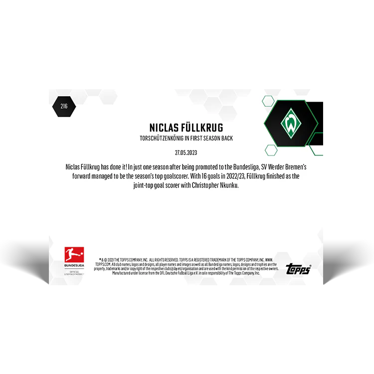 Topps UK - Torschützenkönig in first season back - Bundesliga TOPPS NOW® Card #216