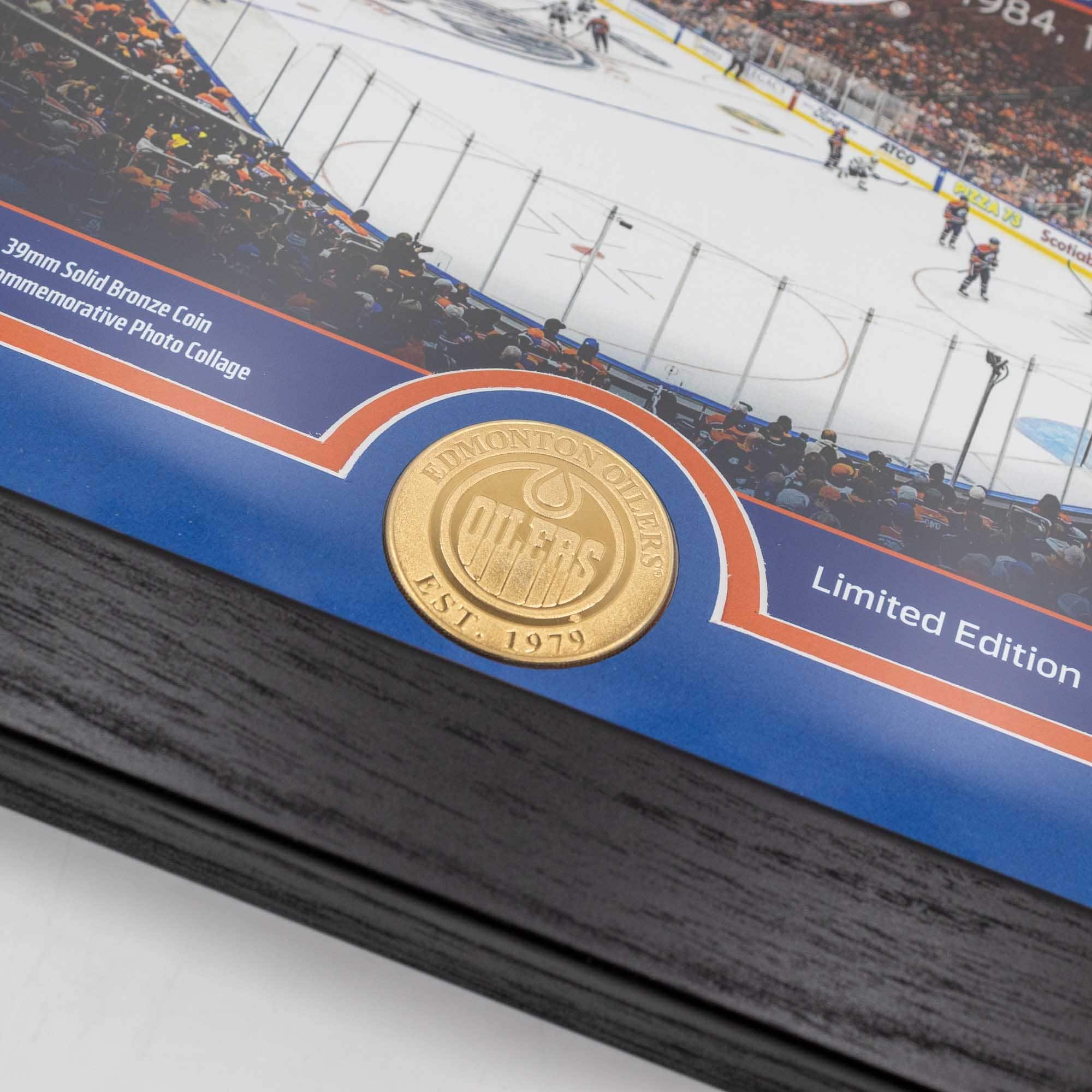Edmonton Oilers 5-Time Stanley Cup Champions Bronze Coin Framed NHL Photo