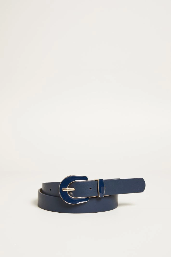Lacquered buckle belt - BLUE