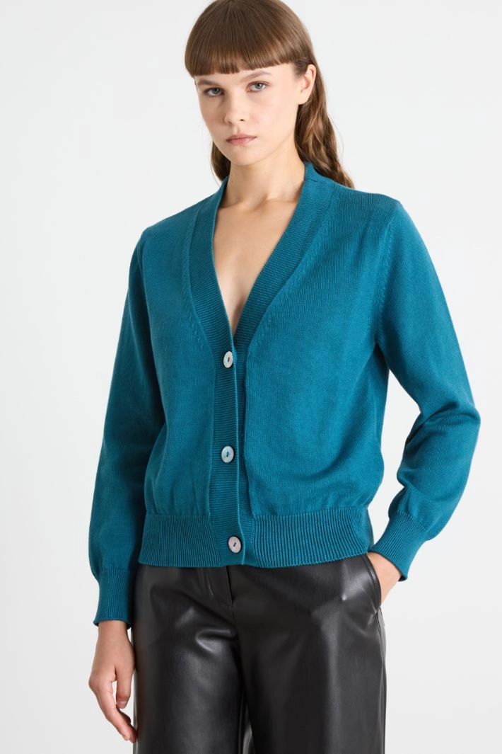 Cotton cardigan - TEAL BLUE