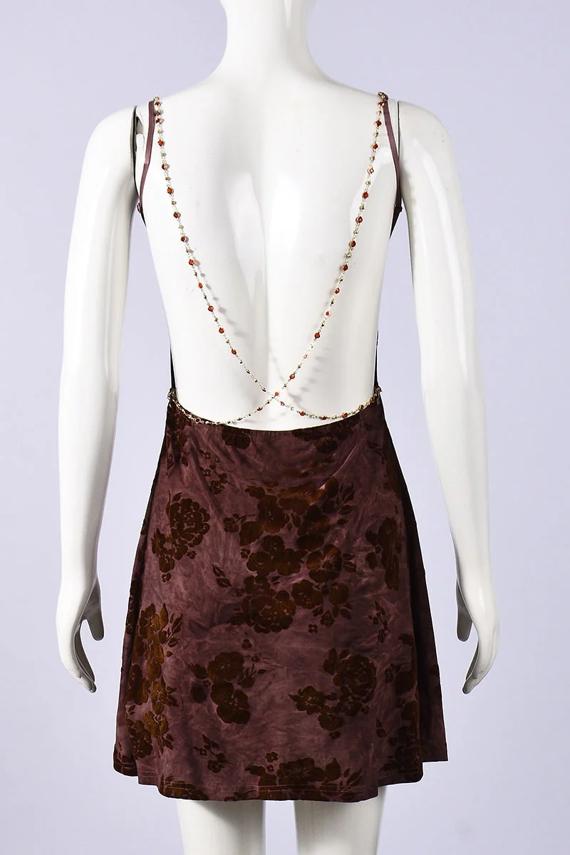 Maroon Floral Cowl Neck Short Dress