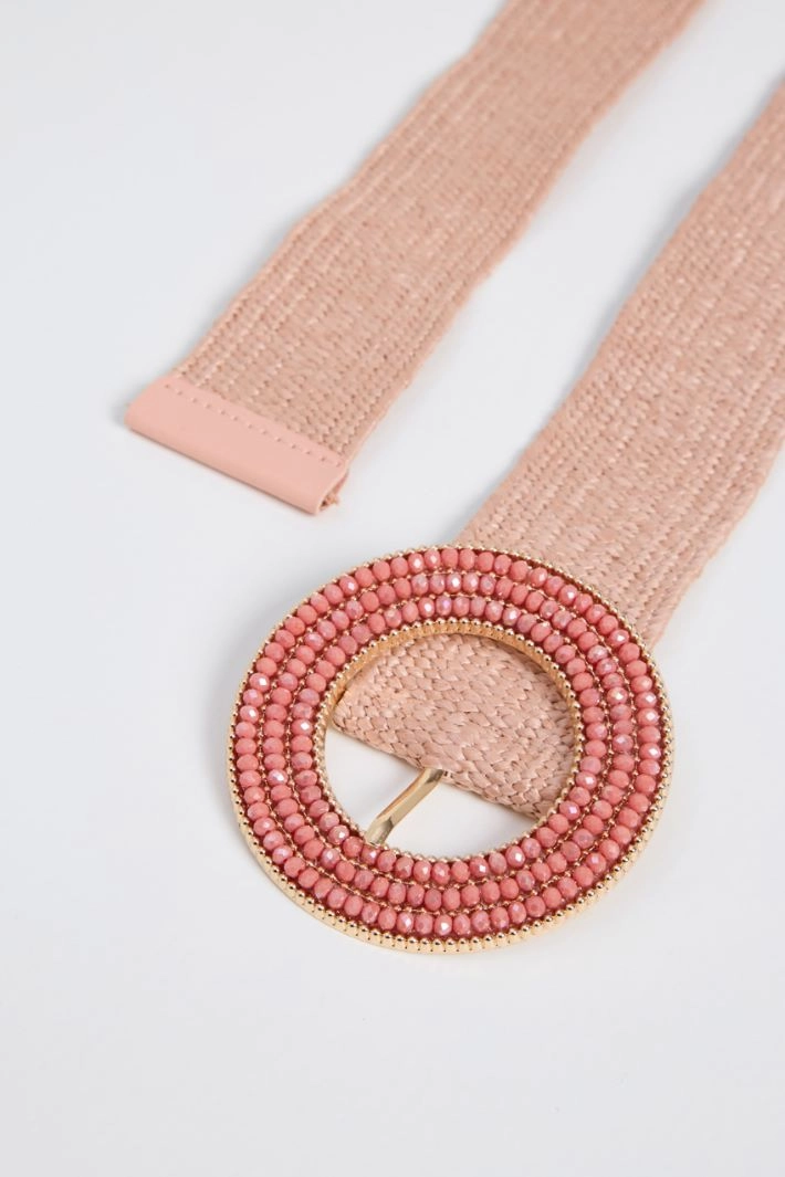 Elastic raffia effect belt - PINK
