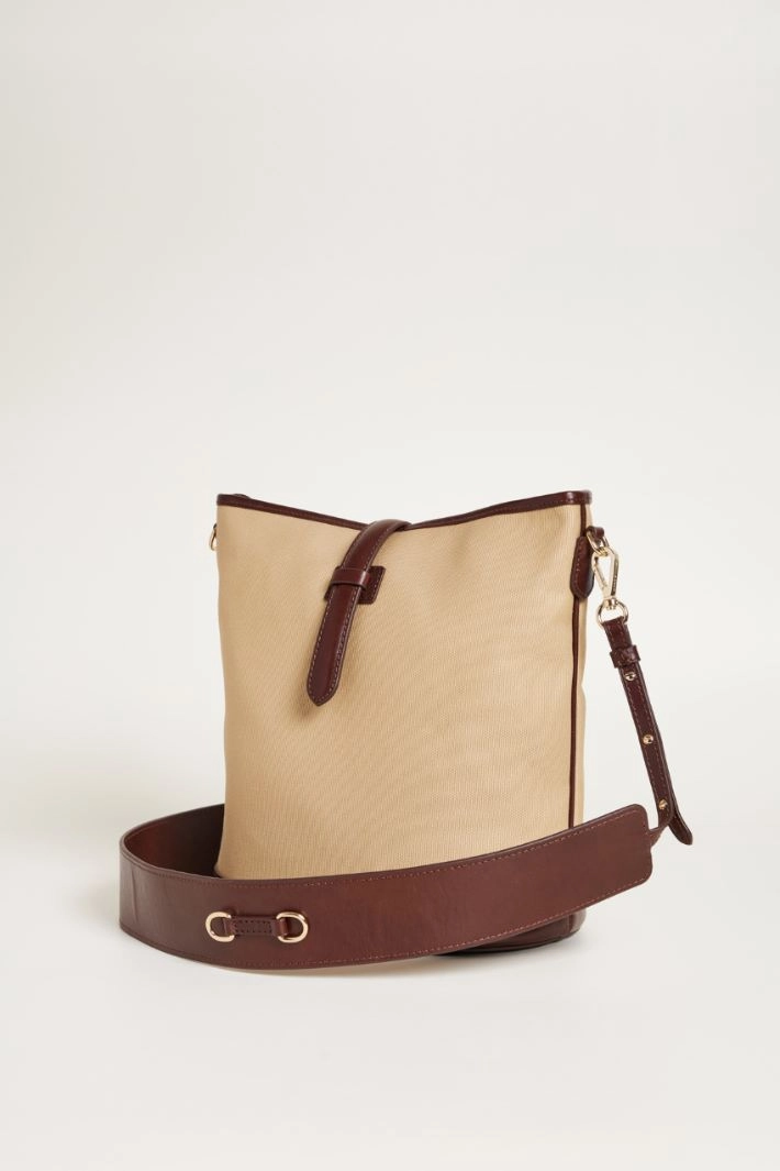 Canvas and leather bucket bag - BEIGE BROWN