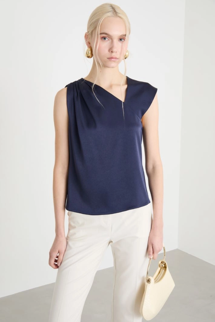 Asymmetric satin top - BLUE