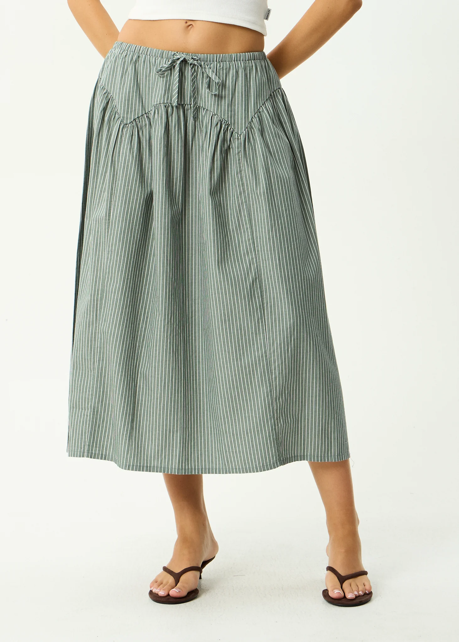 AFENDS Womens Pinned - Midi Skirt - Sycamore Stripe