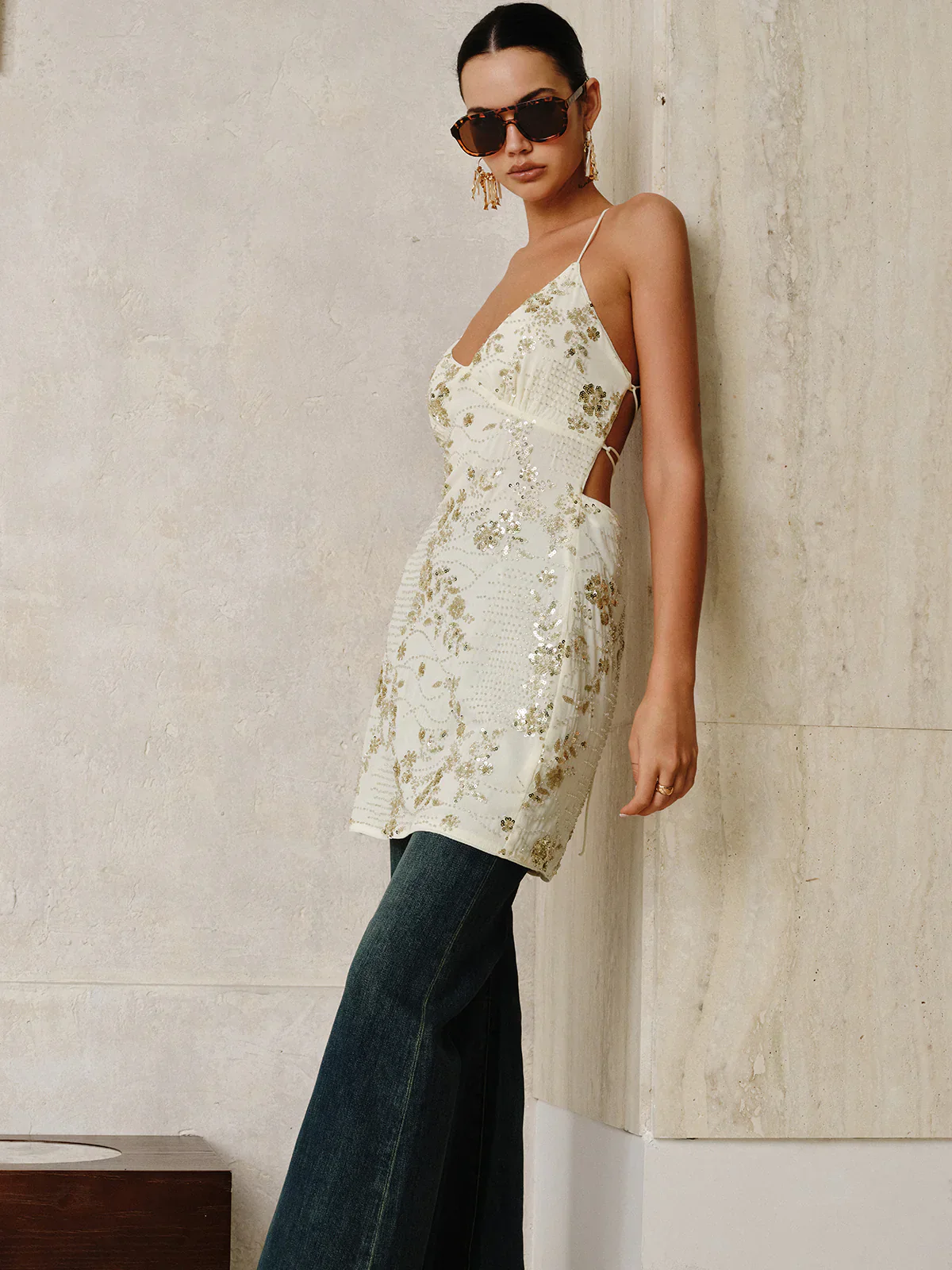 Sequin Cami Dress with Crisscross Back Tie
