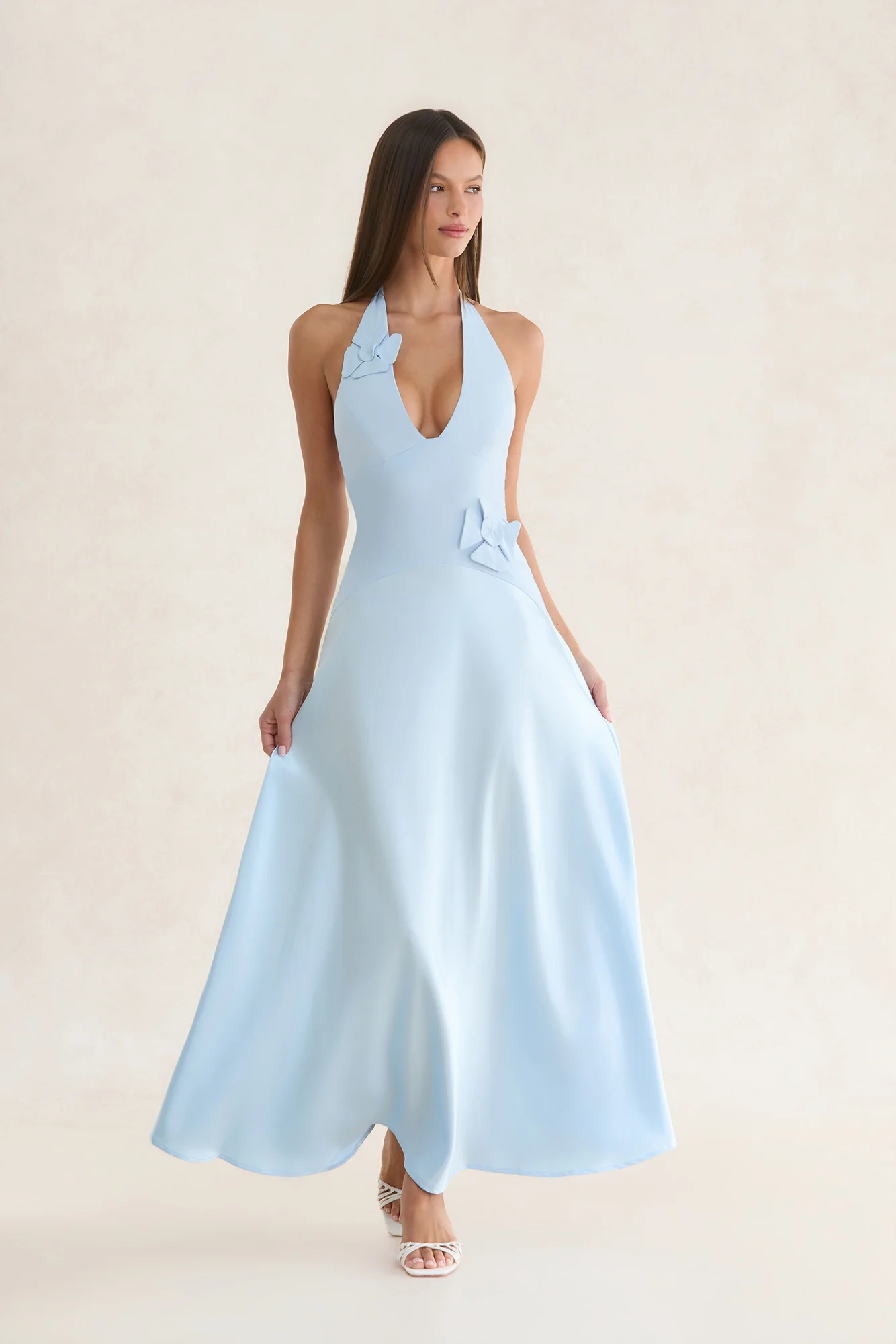 Gisella Satin Halter Maxi Dress Blue