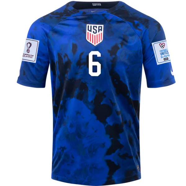 United States Musah Away Jersey 22/23 w/ World Cup 2022 Patches (Bright Blue/White)
