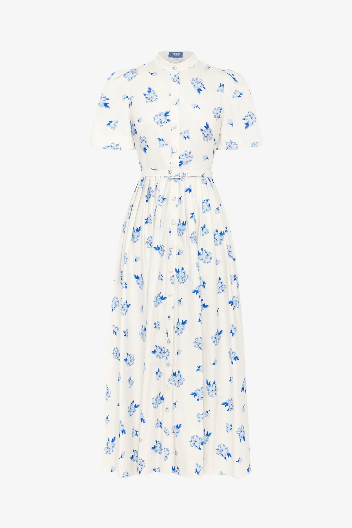 Bianca Short Sleeve Midi Dress - Ditsy Floral Print in Snow