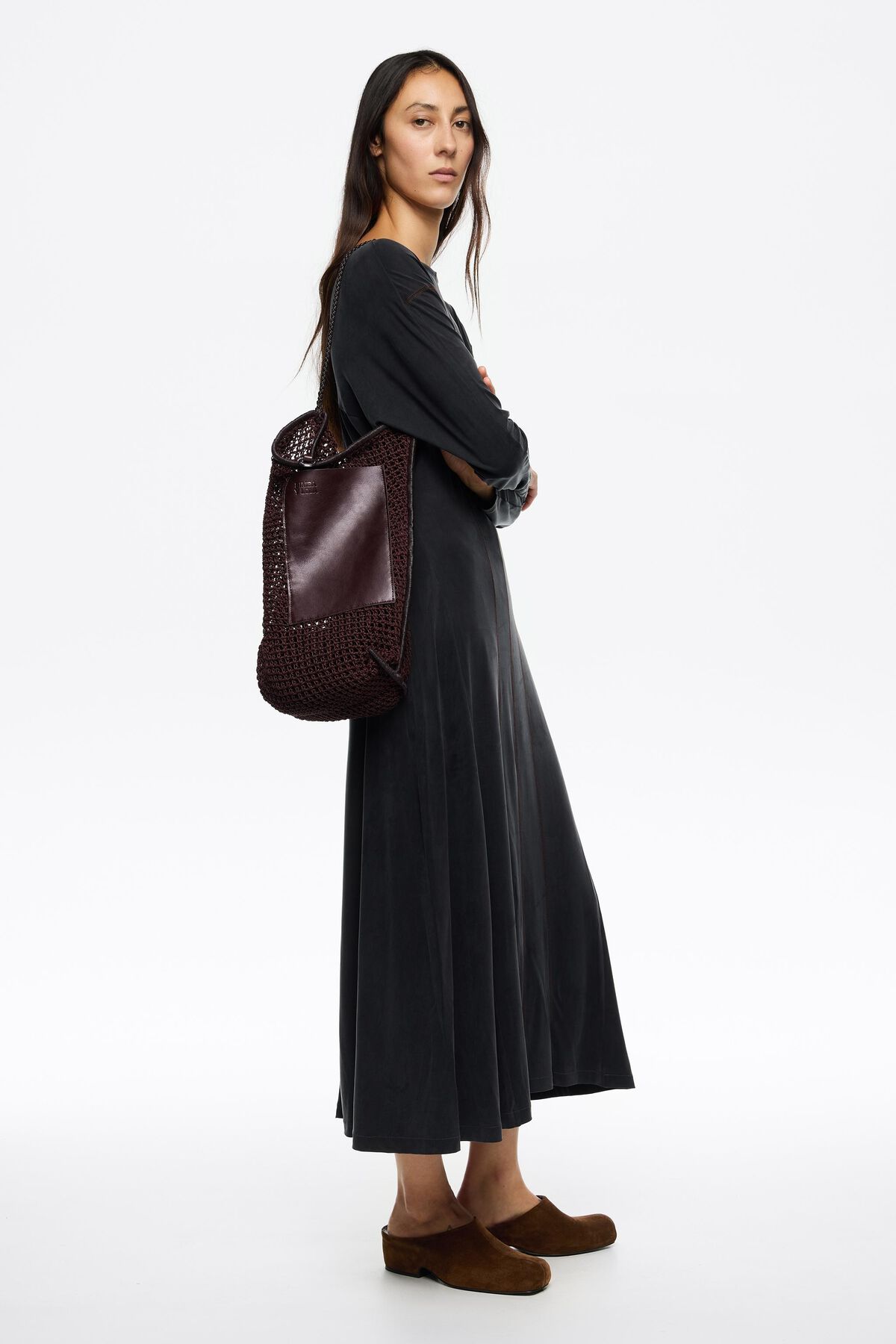 Chocolate plaited shoulder bag