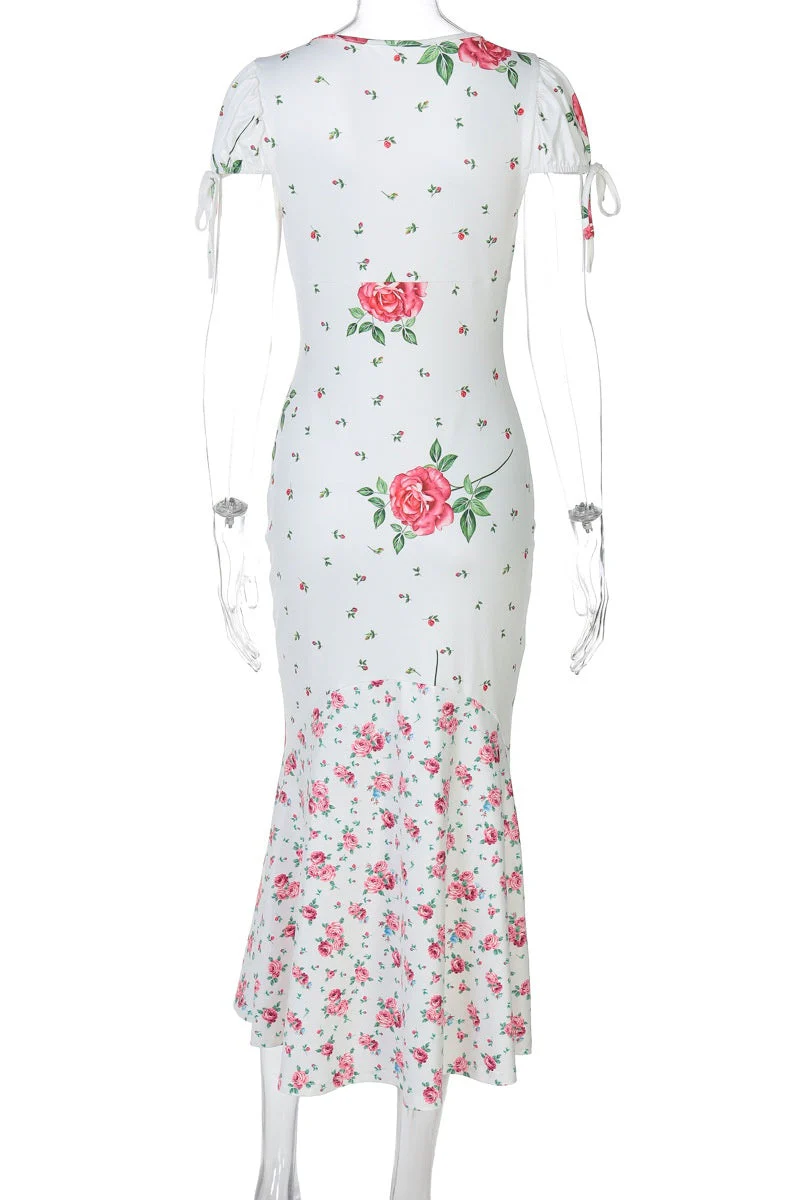 Plunge Floral Mermaid Dress