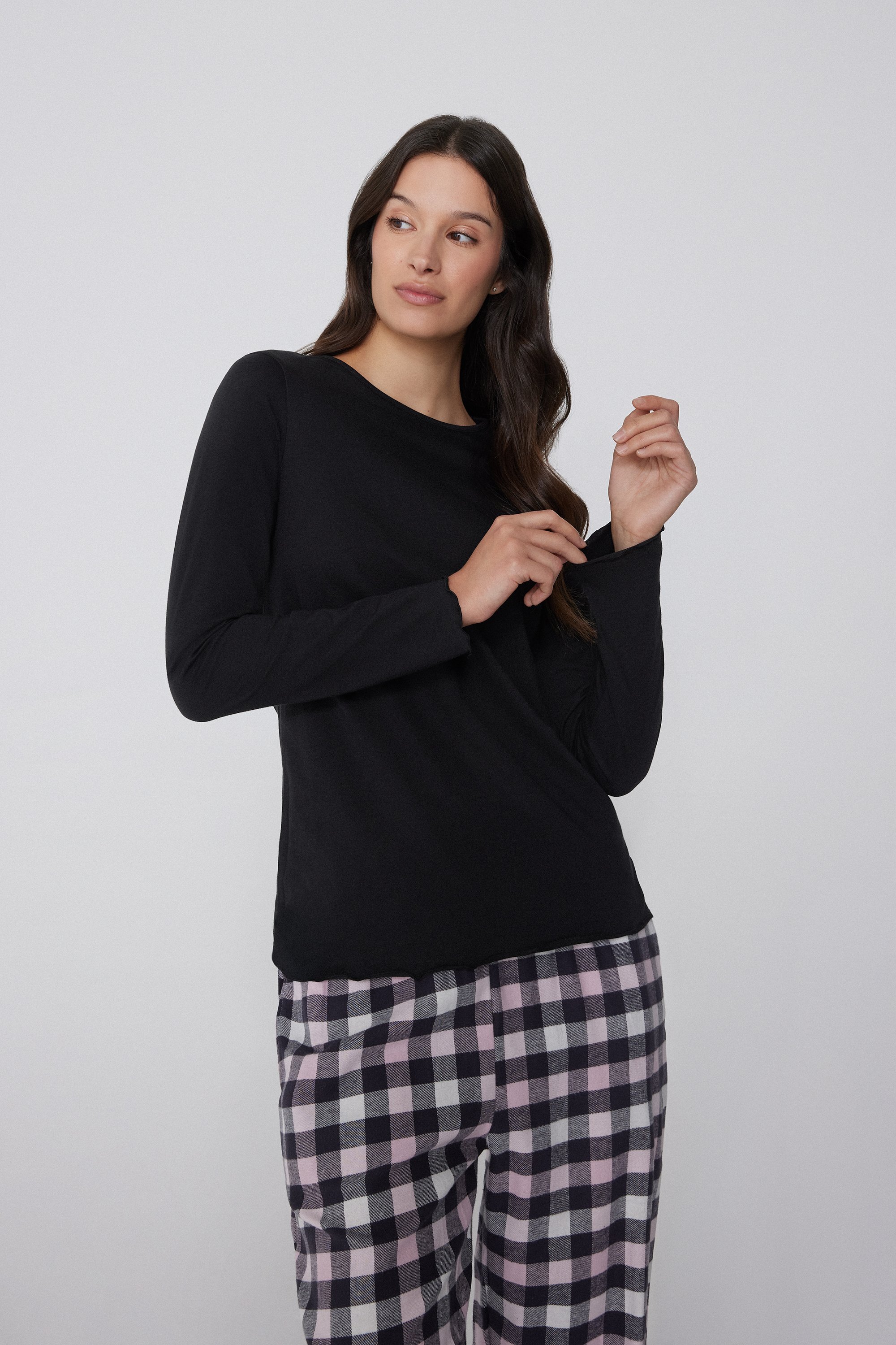 Long Sleeve Cotton Top with Rolled Hem