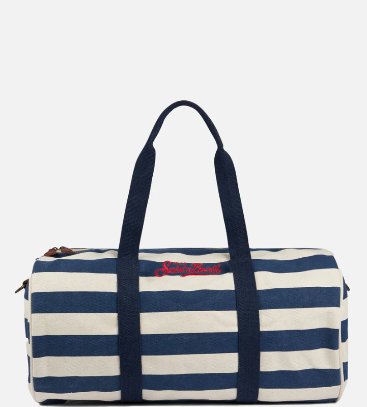 TRAVEL DUFFEL BAG WITH BLUE STRIPES