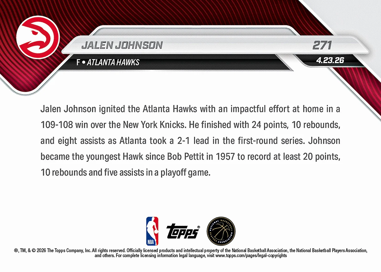 Jalen Johnson - 2025-26 NBA Topps NOW® - Card 271 - PR: 443
