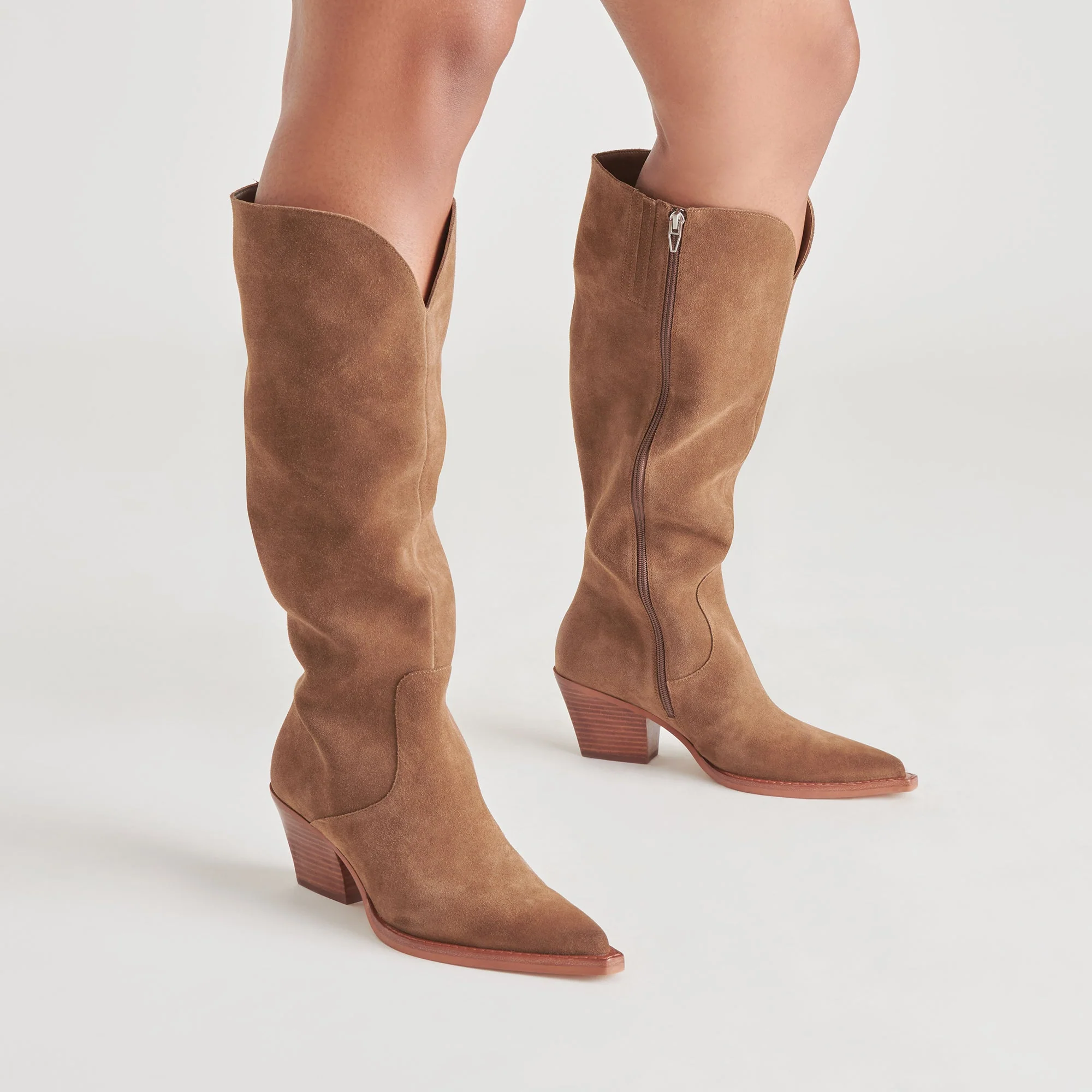 Raj Wide Calf Boots Brown Suede