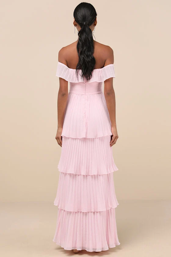 Always Remarkable Pink Pleated Off-the-Shoulder Maxi Dress