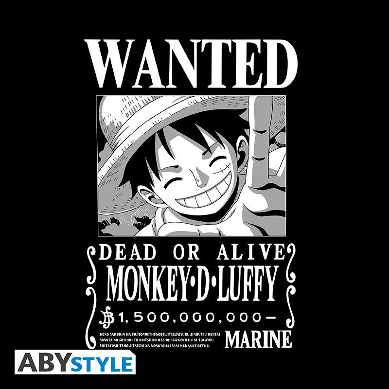 ONE PIECE Unisex black Tshirt Wanted Luffy