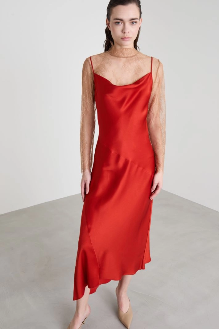 Asymmetrical slip dress - RED