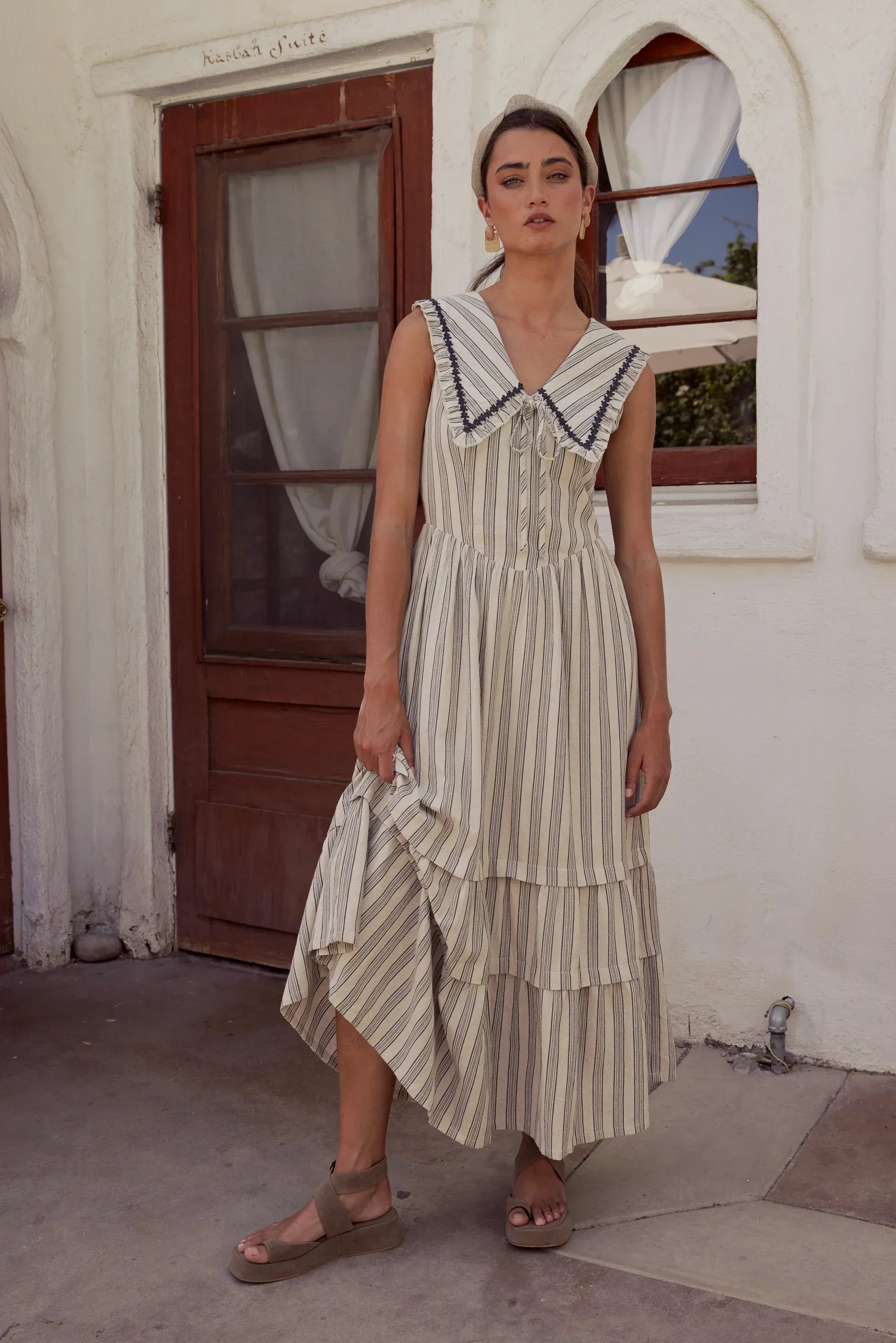 Miya Collared Midi Dress in Natural FINAL SALE